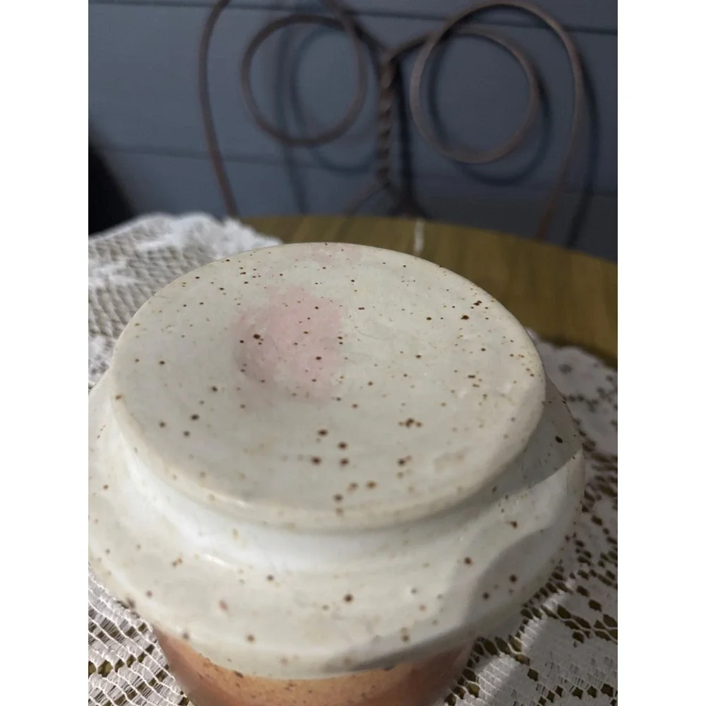 Windfall Studio Pottery Butter Bell Crock Speckled Cream Brown Stoneware Signed